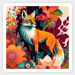 Fox and Flowers Sticker